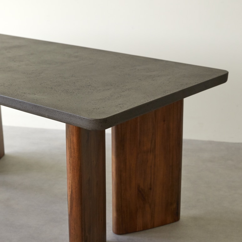 Sergio - Garden Table in solid acacia and dark grey cement, 6/8 pers.