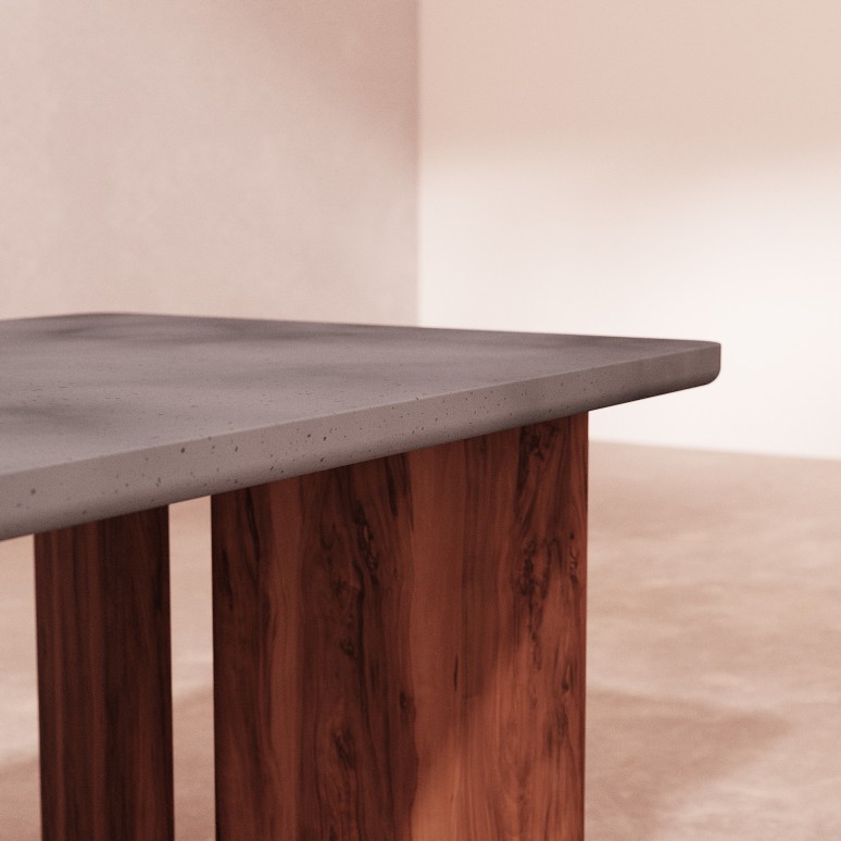 Sergio - Garden Table in solid acacia and dark grey concrete, 6/8 pers.