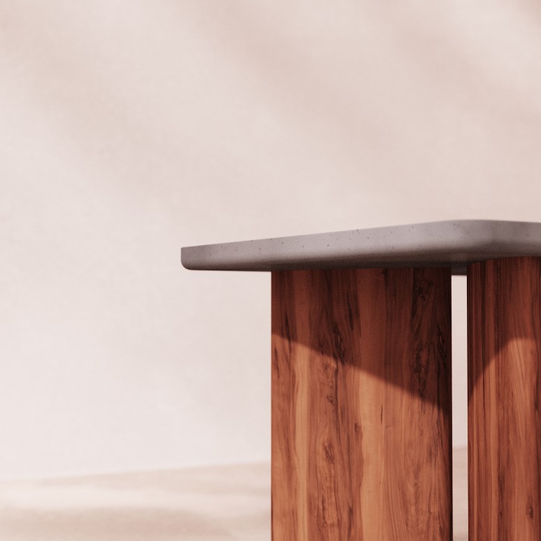 Sergio - Garden Table in solid acacia and dark grey cement, 6/8 pers.