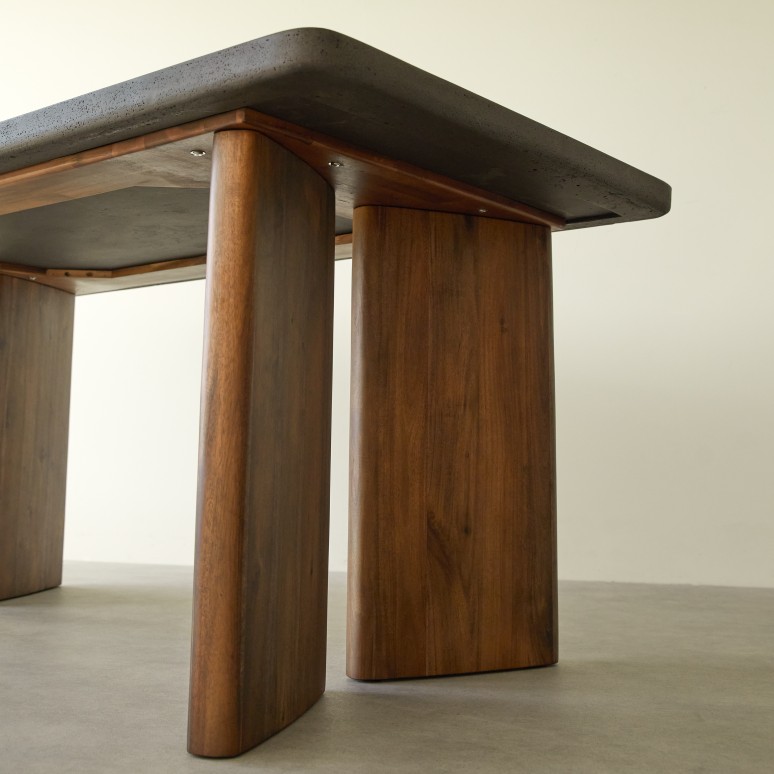 Sergio - Massief acaciahouten en donkergrijze Cement tuintafel 6/8 pers.