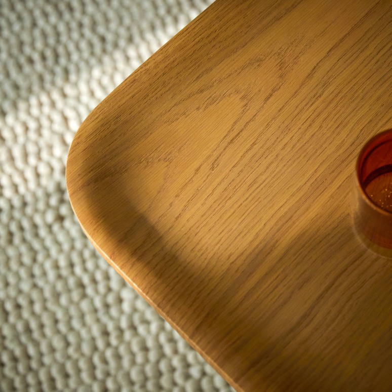 Georges - Green side table in tile-effect cement and oak