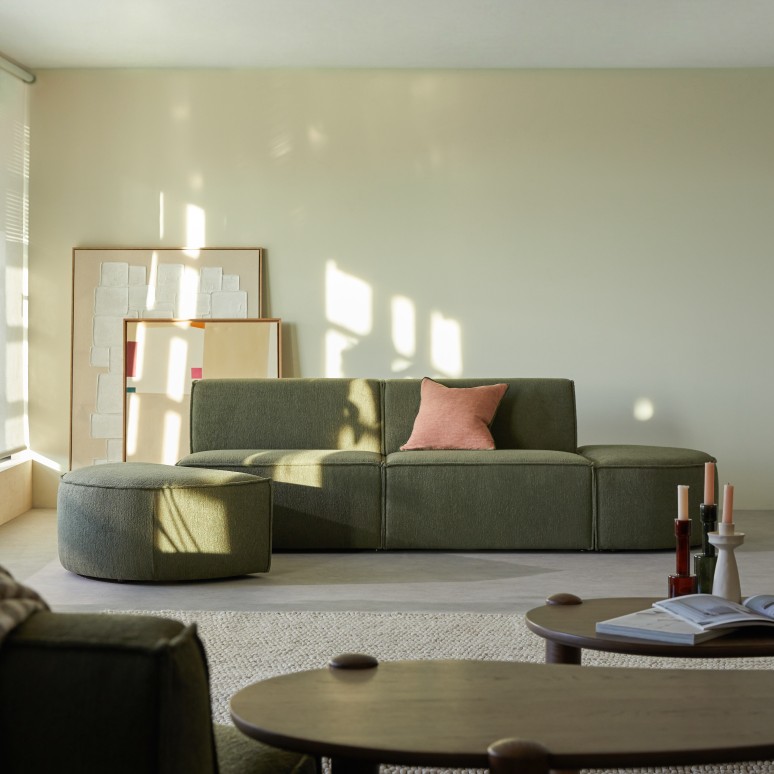 Dario - 2-seater modular sofa in green-coloured fabric