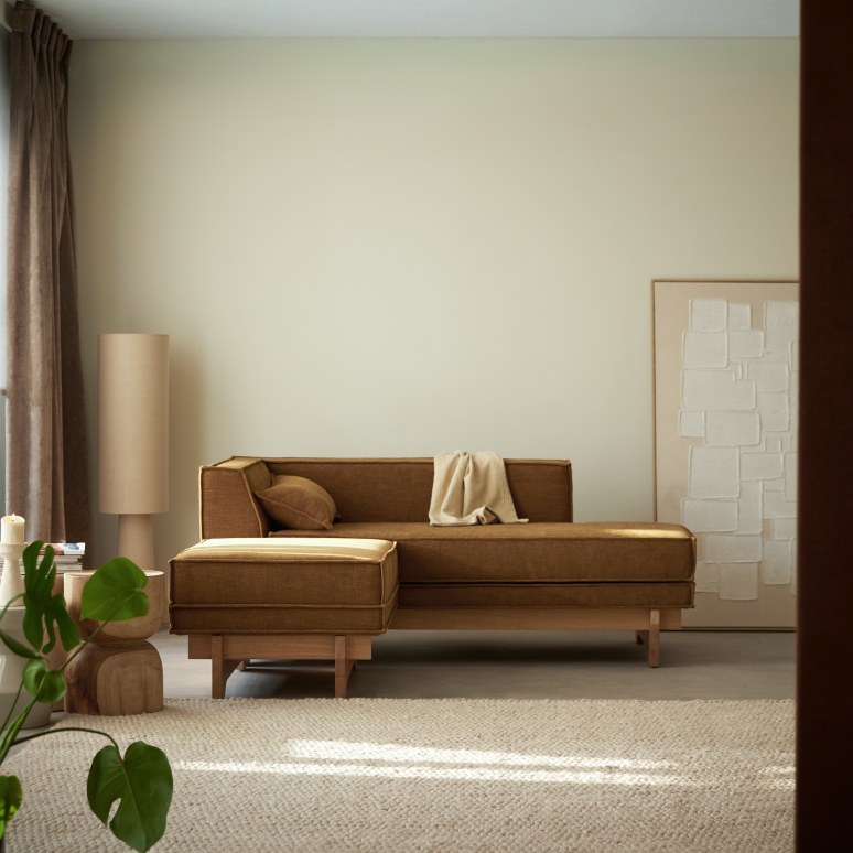 Miu - Poggiapiedi in rovere massello e tessuto ocra