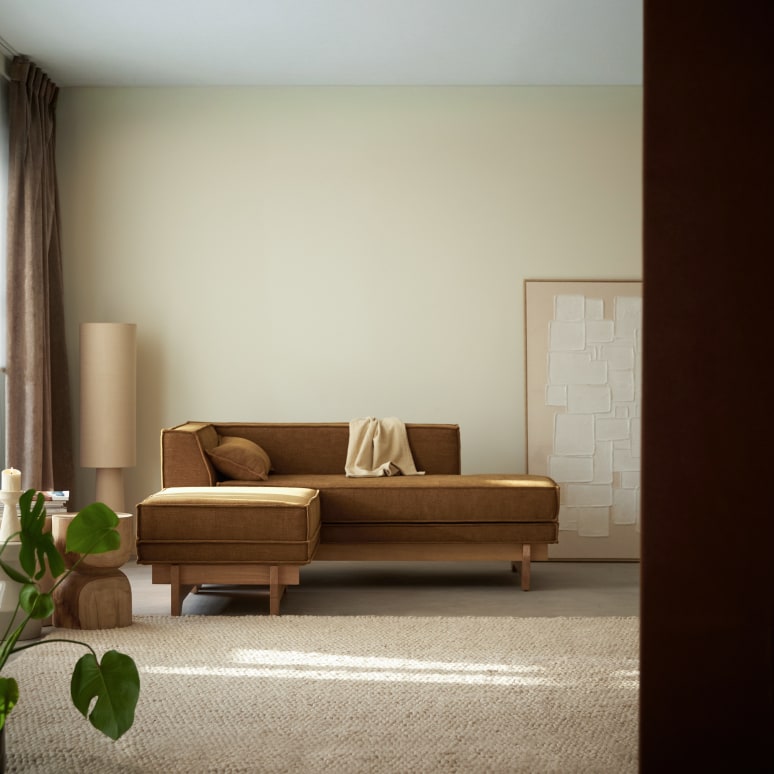 Miu - Poggiapiedi in rovere massello e tessuto ocra