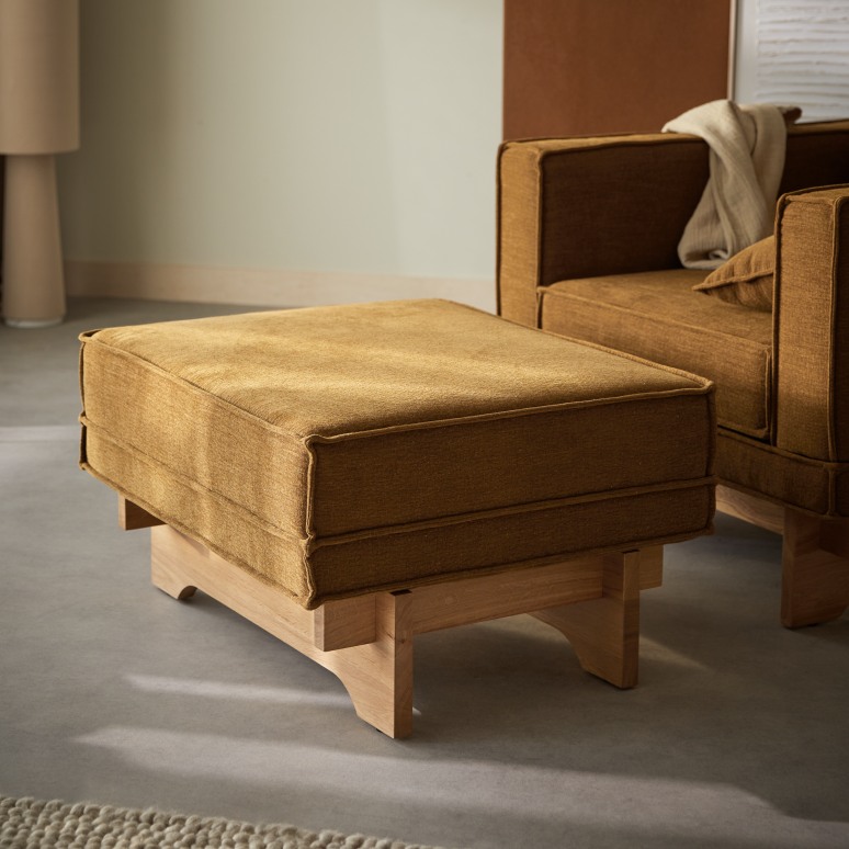 Miu - Repose-pieds en chêne massif et tissu ocre