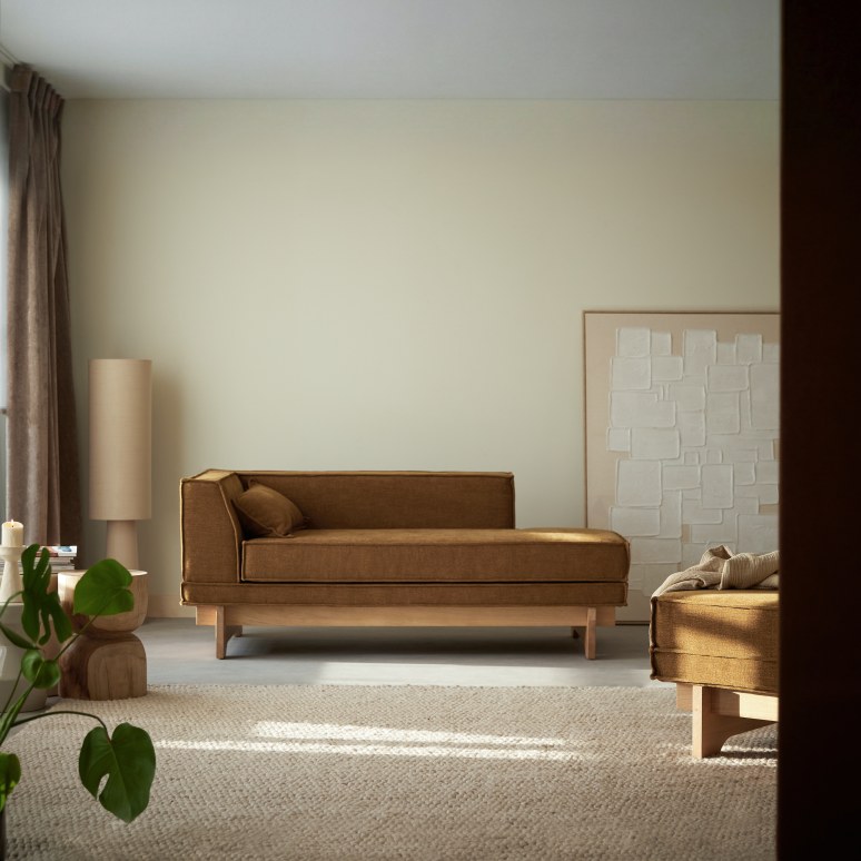 Miu - Méridienne en chêne massif et tissu ocre