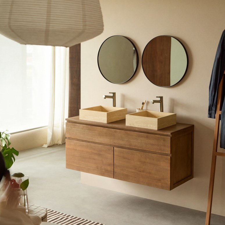 Jacob - Handwaschbecken-Unterschrank aus massivem Hevea 120 cm