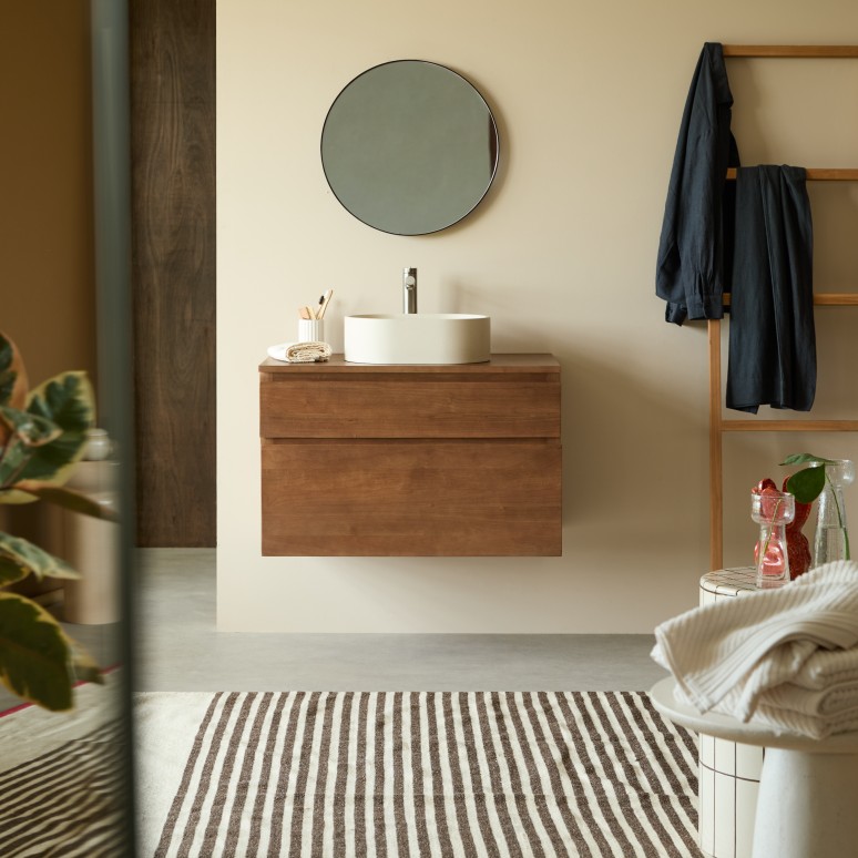Jacob - Compact Vanity unit in solid rubberwood, 80 cm