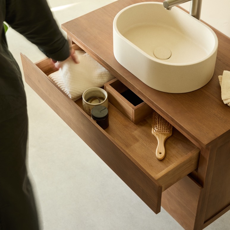 Jacob - Handwaschbecken-Unterschrank aus massivem Hevea 80 cm