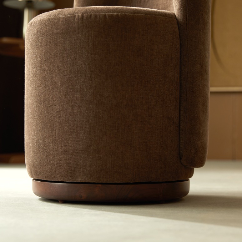Jamie - Pouf pivotant en manguier et tissu marron