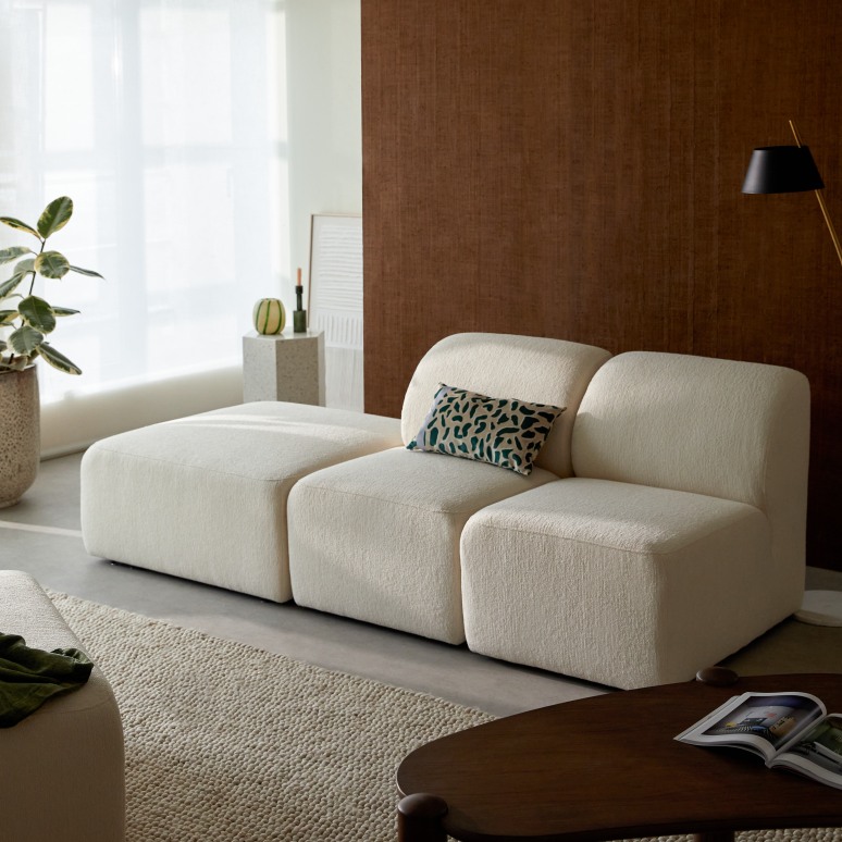 Vénus - Banqueta modulable de 2 plazas de tela color ecru