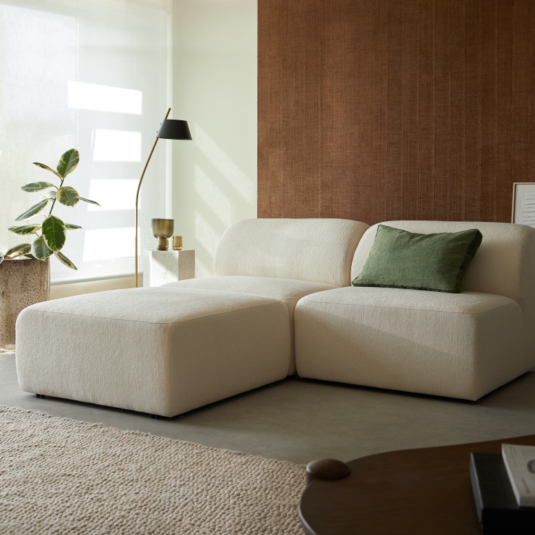 Vénus - Modulares 3-Sitzer-Sofa aus ecrufarbenem Stoff