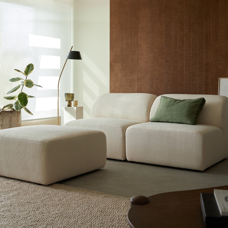 Vénus - Banquette modulable en tissu écru, 3 places