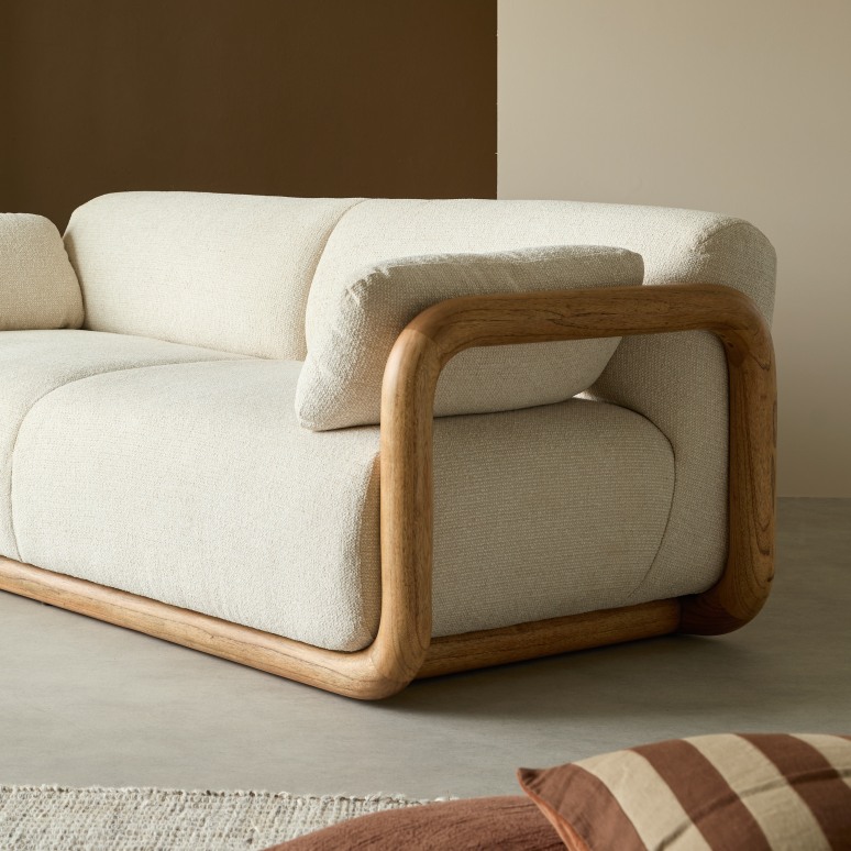 Bastian - Sofa aus massivem Mindiholz und Stoff, 3-Sitzer