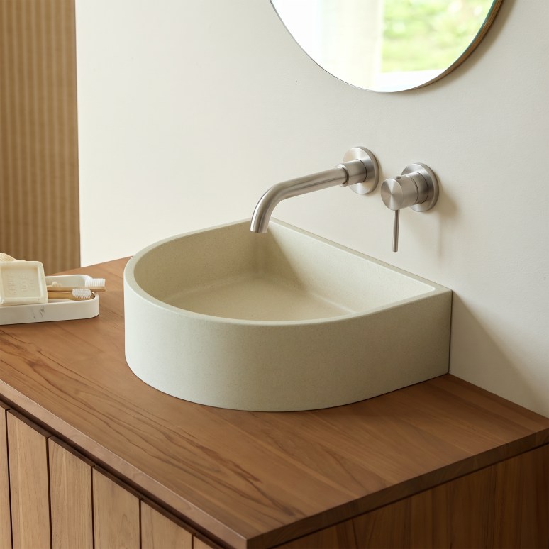 Jenna - Waschbecken aus Terrazzo Cream, halbrund b. 38 cm