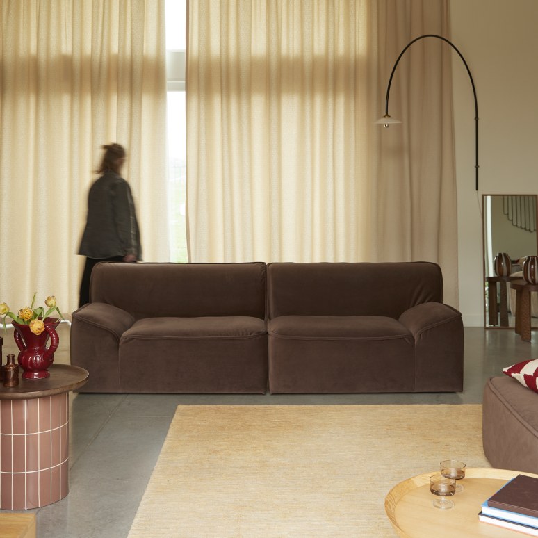 Quinto - Modulares 3-Sitzer-Sofa mit Armlehnen aus braunem Stoff