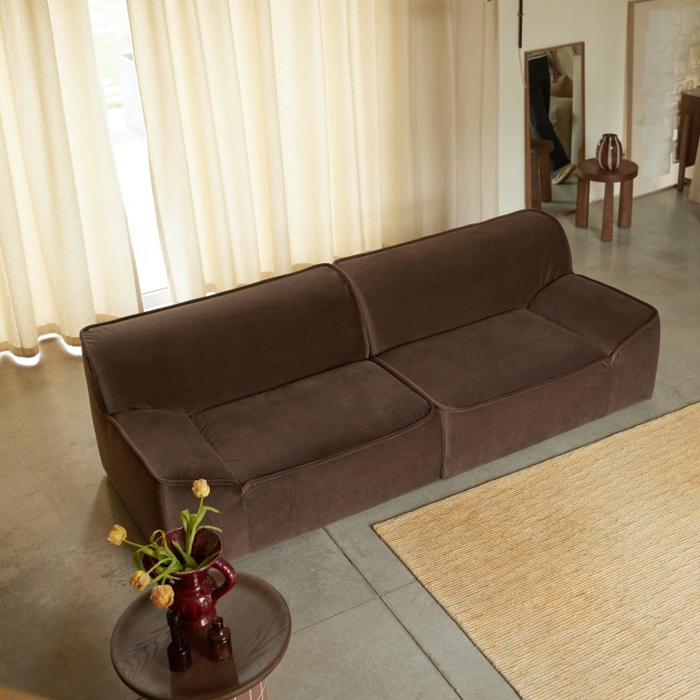 Quinto - Canapé modulable avec accoudoirs en tissu marron, 2 places