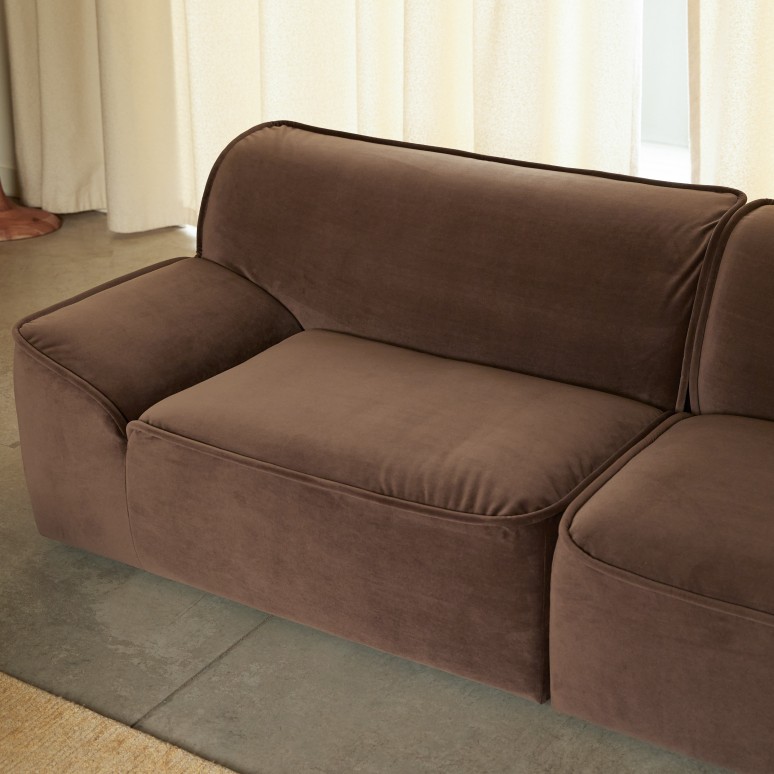 Quinto - Canapé d'angle modulable en tissu marron, 3-4 places