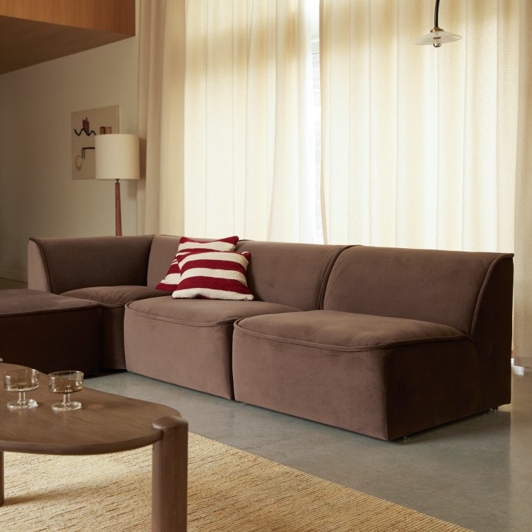 Quinto - Sofá rinconera izquierdo modular en tela marrón, 3-4 plazas