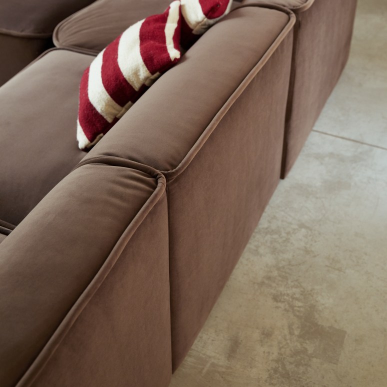 Quinto - Canapé d'angle gauche modulable en tissu marron, 3-4 places