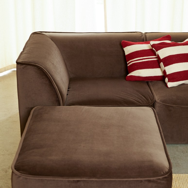 Quinto - Canapé d'angle gauche modulable en tissu marron, 3-4 places