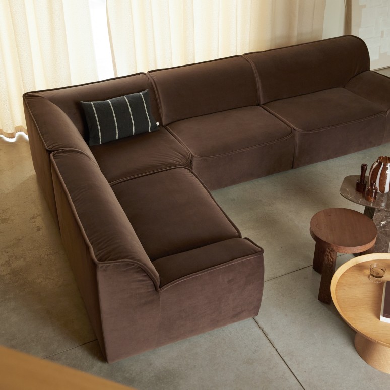 Quinto - Modulares Ecksofa aus braunem Stoff, 4 Sitzer