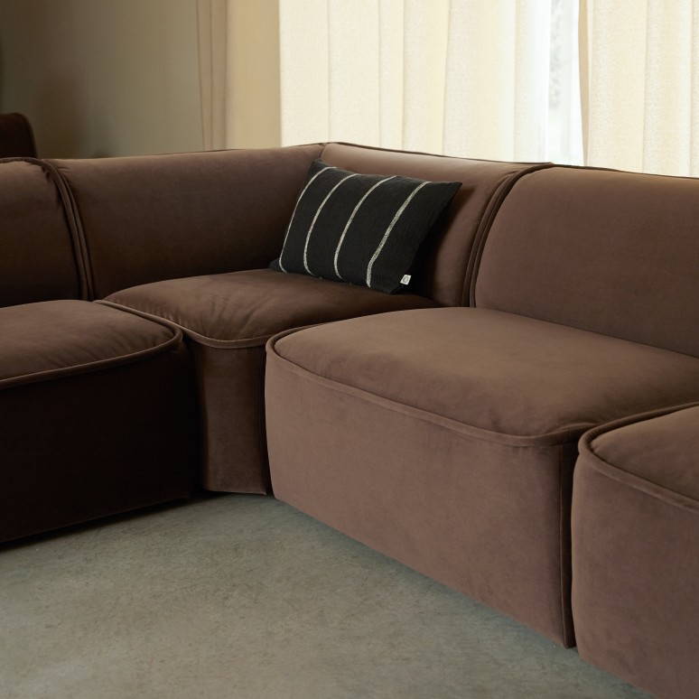 Quinto - Canapé d'angle modulable en tissu marron, 4 places