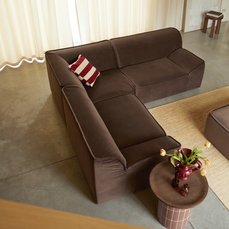 Quinto - Modulares Ecksofa aus braunem Stoff, 3 Sitzer