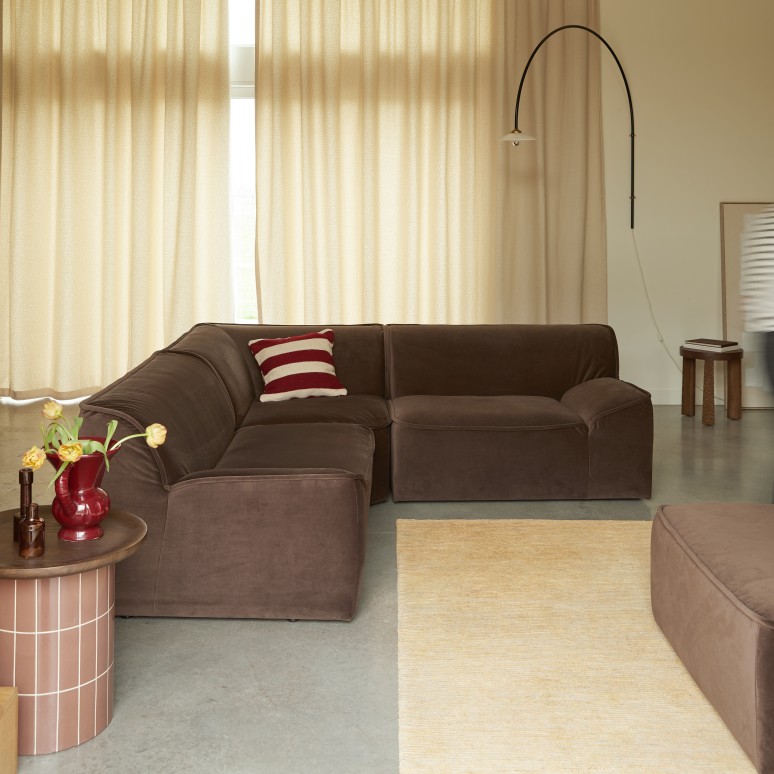 Quinto - Sofá esquinero modular de tela marrón, 3 plazas