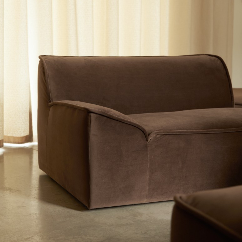 Quinto - Canapé d'angle modulable en tissu marron, 3-4 places