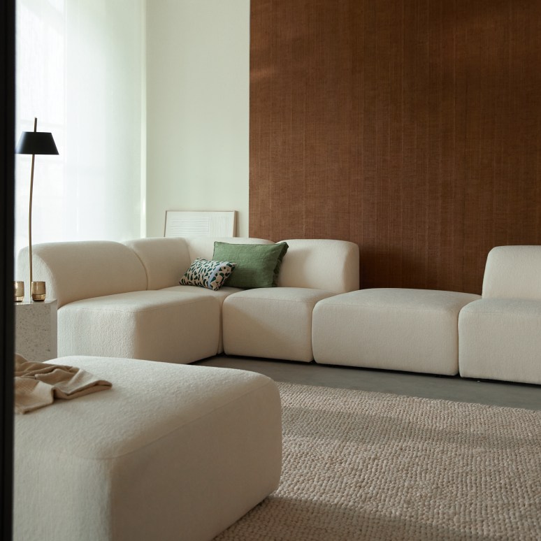 Vénus - Modulares 5-6 Sitzer-Sofa aus Ecru-Stoff