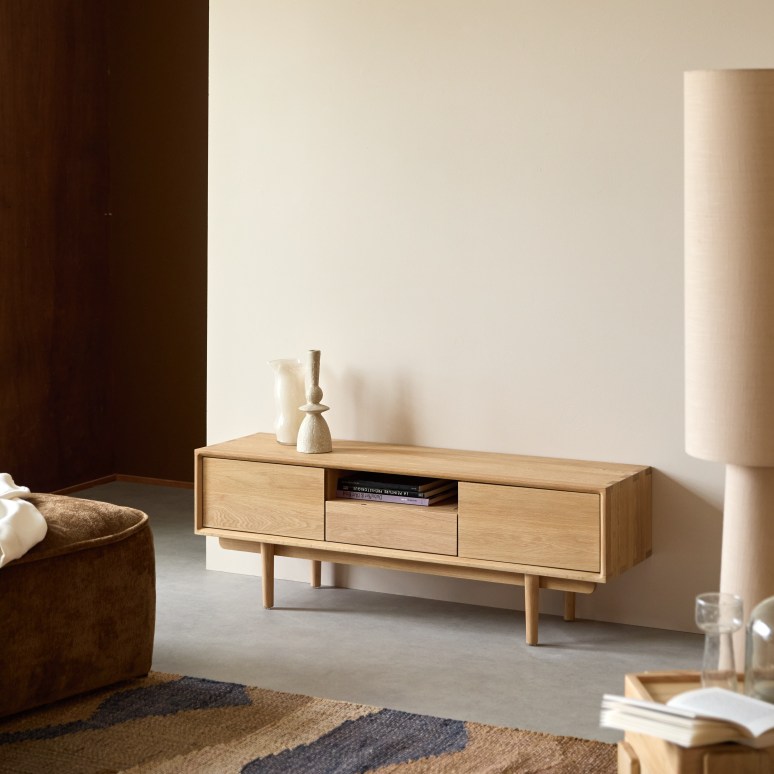 Ellie - Mueble de TV de roble macizo 125 cm