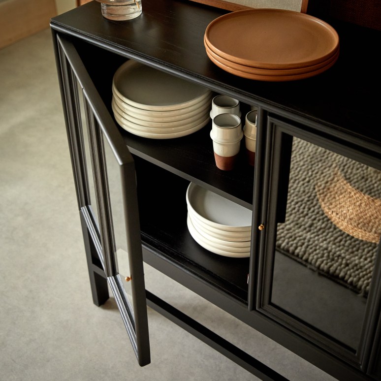 Anna - Vitrinebuffet met glas op poten van mindihout 120 cm