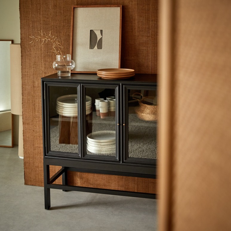 Anna - Credenza vetrina su piedini in mindi 120 cm