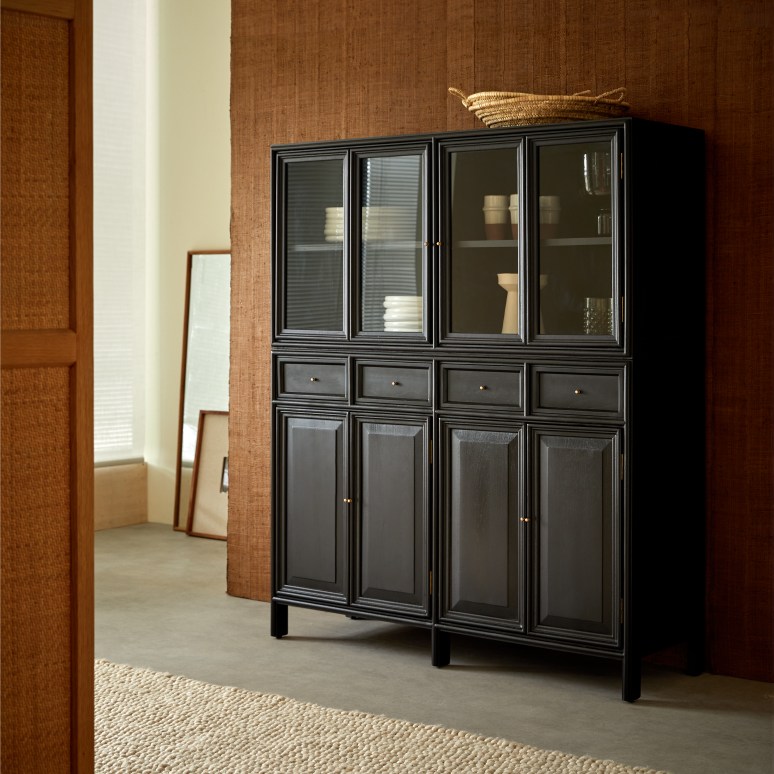 Anna - Credenza alta vetrina e ante piene in mindi 120 cm