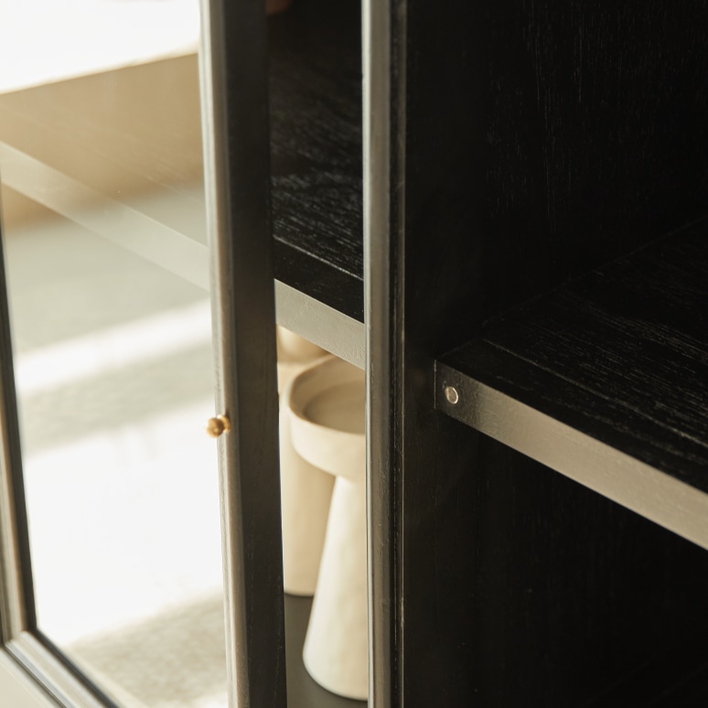 Anna - Geschirrschrank hoch mit Glas und Volltüren aus Mindi 120 cm