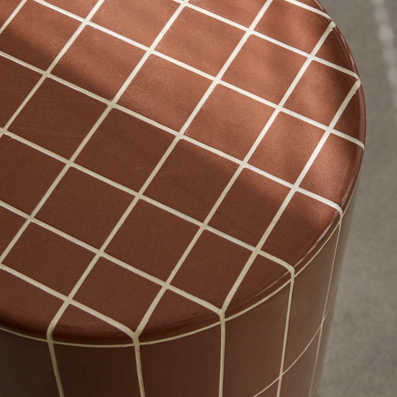 Georges - Table d'appoint terracotta effet céramique et plateau chêne