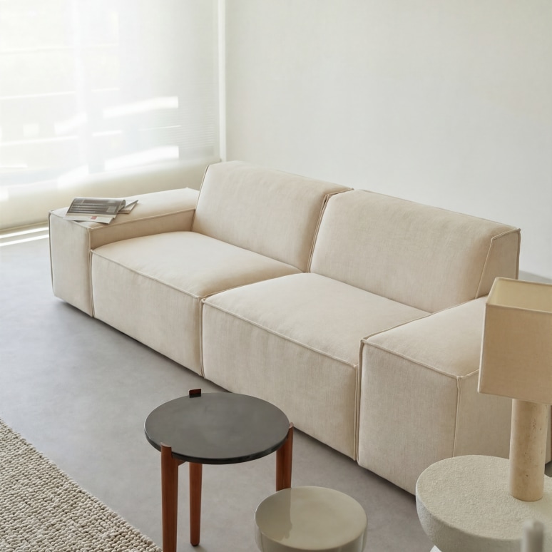 Dario - Divano modulabile in tessuto beige 2 posti