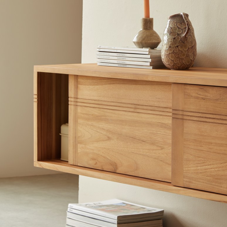Basic - Meuble TV en teck massif 140 cm