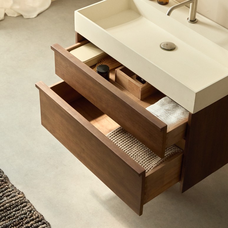 Margot - Meuble de salle de bain en hévéa massif et béton 80 cm