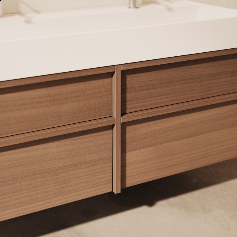 Margot - Badkamermeubel in massief hevea en terrazzo 120 cm