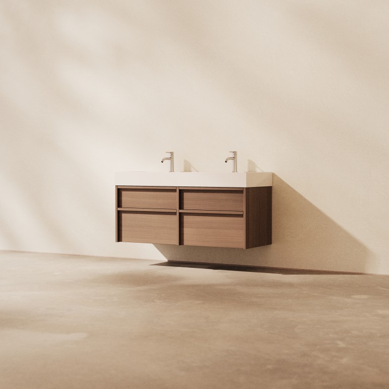 Margot - Vanity Cabinet in solid rubberwood and terrazzo, 120 cm