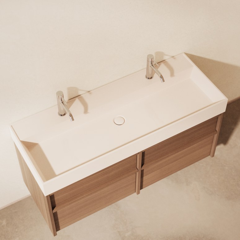 Margot - Meuble Salle de Bain en hévéa massif et terrazzo 120 cm