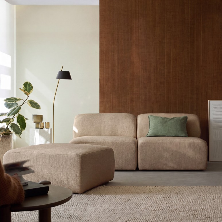 Vénus - Panchina modulabile in tessuto taupe 3 posti