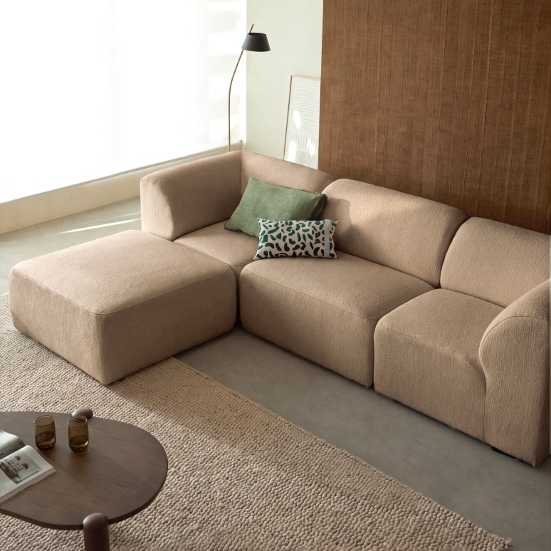 Vénus - Divano modulabile in tessuto taupe 4-5 posti