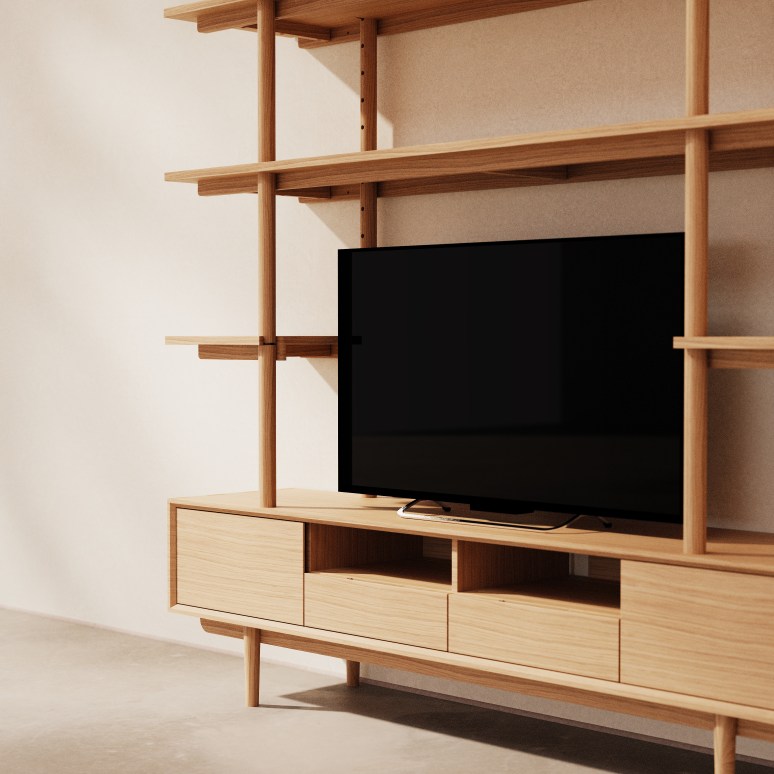 Ellie - TV-Schränke aus massivem Eichenholz mit Regalen