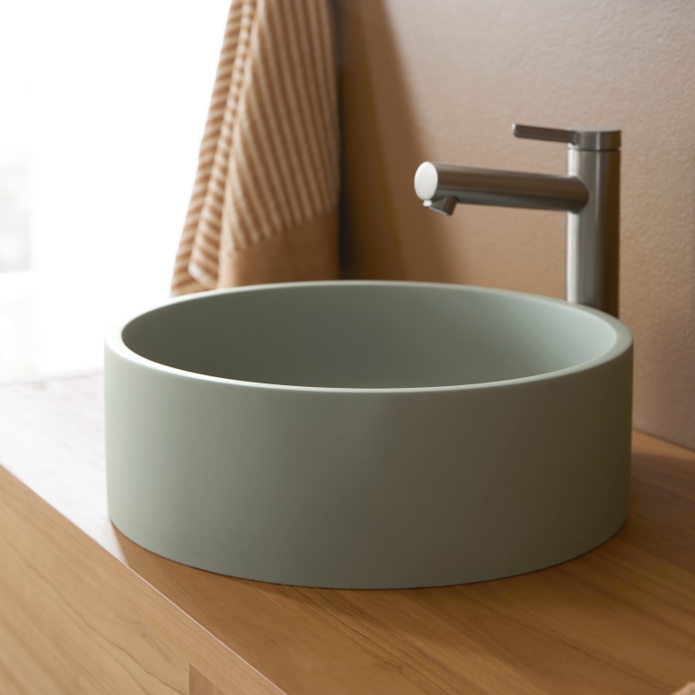 Gina - Washbasin in green-grey concrete, Ø 39 cm