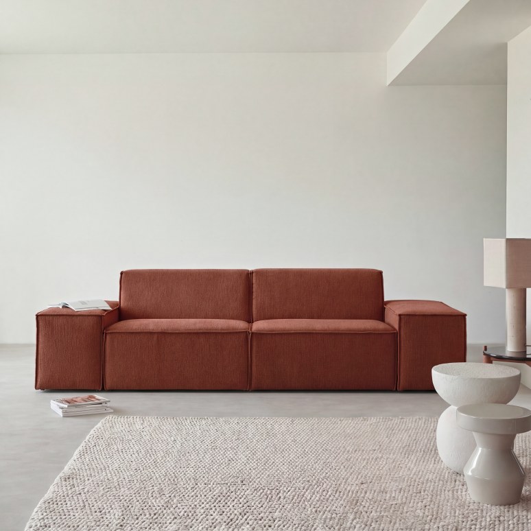 Dario - Modulaire tweezitsbank in acaciahoutkleurige stof met armleuningen