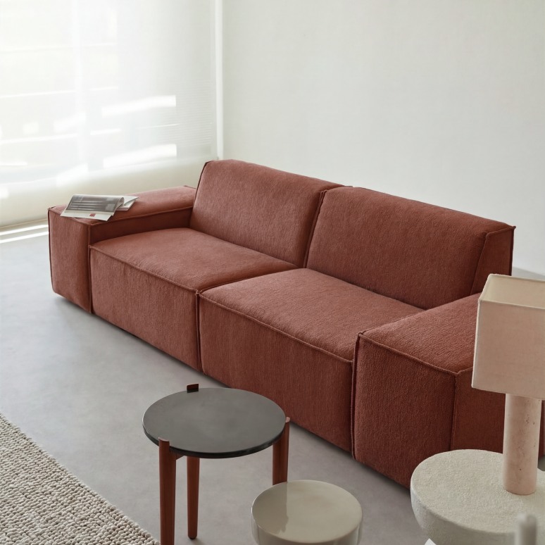 Dario - Sofa aus Mahagonistoff, 2-Sitzer, modulare Armlehnen