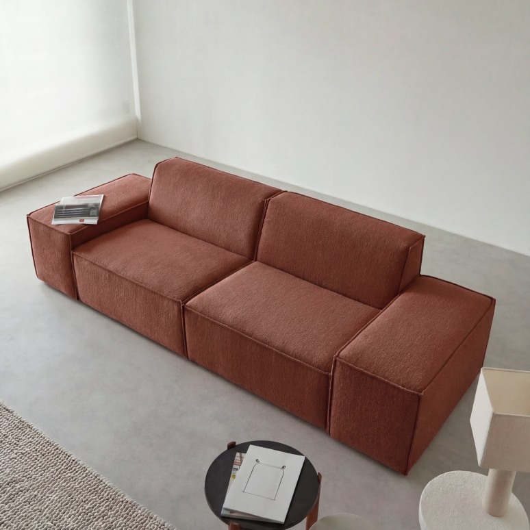 Dario - Sofa aus Mahagonistoff, 2-Sitzer, modulare Armlehnen
